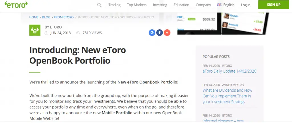 eToro Review – OpenBook Portfolio