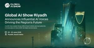 Audience attending a global AI conference in Riyadh with industry leaders speaking on artificial intelligence, innovation, and digital transformation.